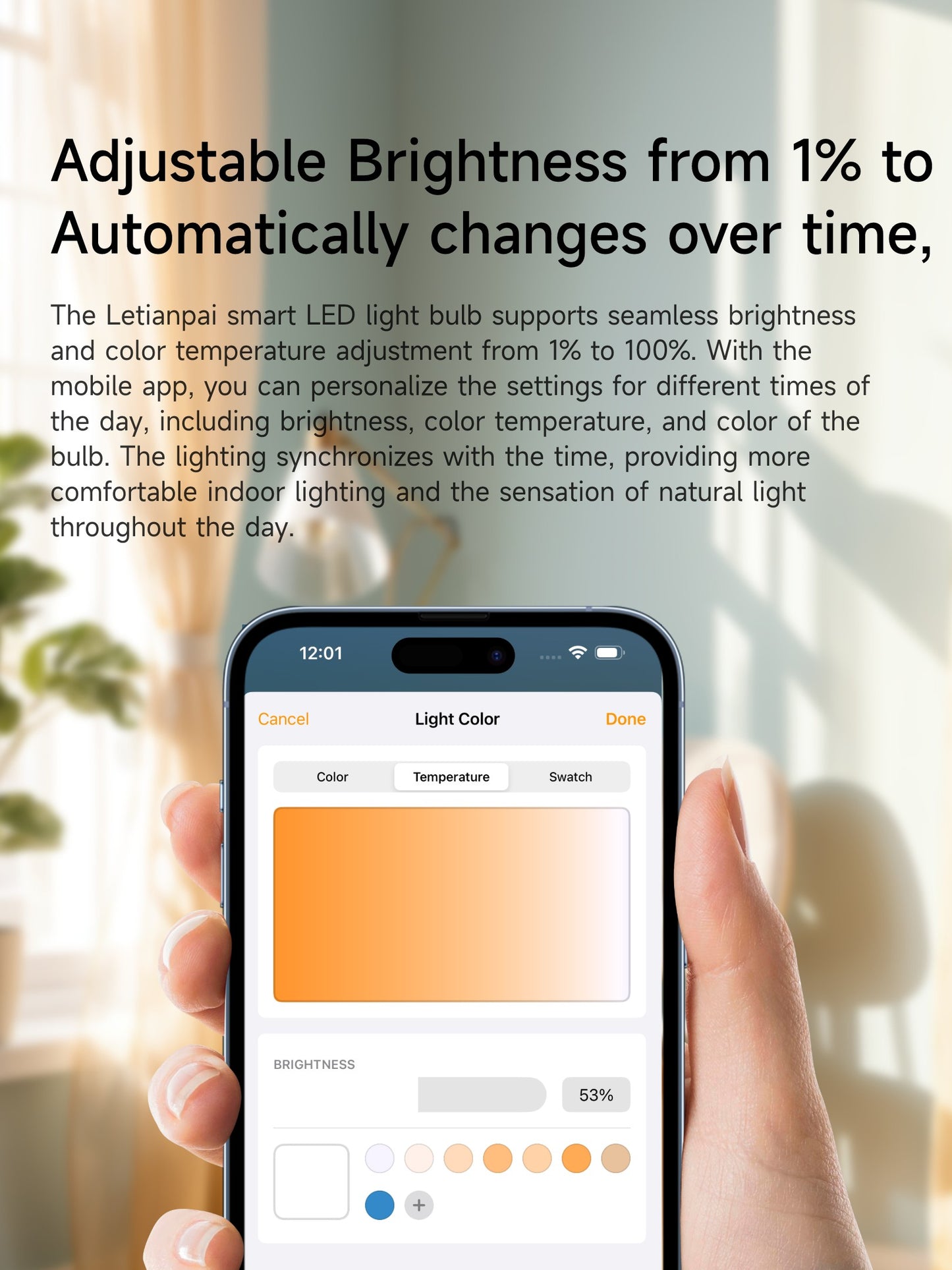 LeTianPai Smart LED Light Bulb 9W Adjustable Color and BrightnessSmart Bulb,A60 RGB 16 Million,No Hub Required, 60W Equivalent 800LM,Color Changing Light Bulb, Smart Light Bulbs That Compatible with Alexa,Google Home,Apple Home and Matter Letianpai