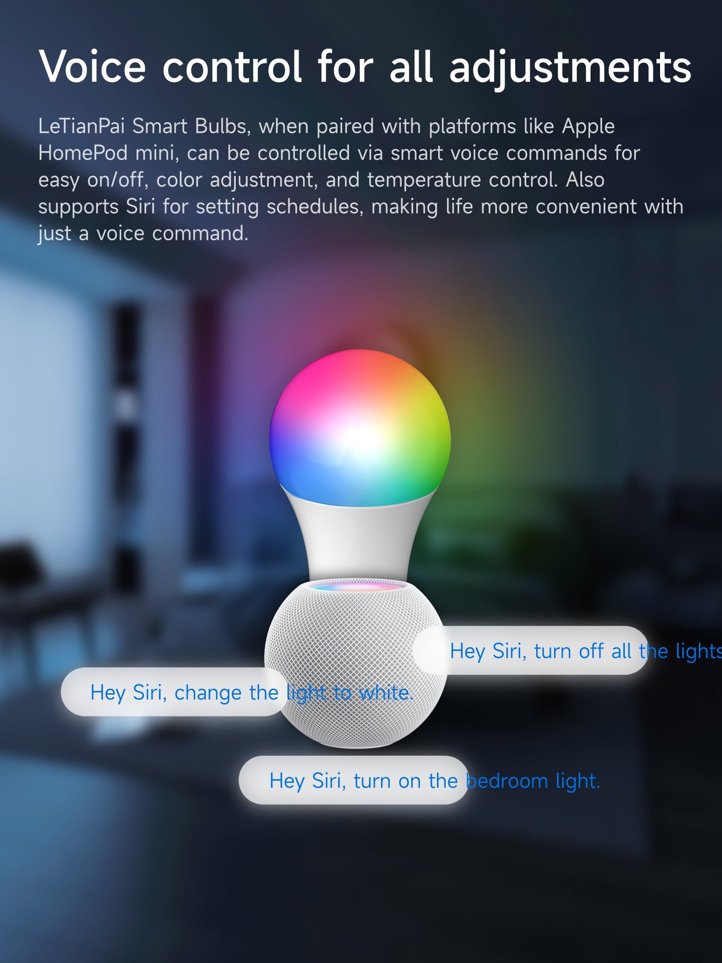 LeTianPai Smart LED Light Bulb 9W Adjustable Color and BrightnessSmart Bulb,A60 RGB 16 Million,No Hub Required, 60W Equivalent 800LM,Color Changing Light Bulb, Smart Light Bulbs That Compatible with Alexa,Google Home,Apple Home and Matter Letianpai