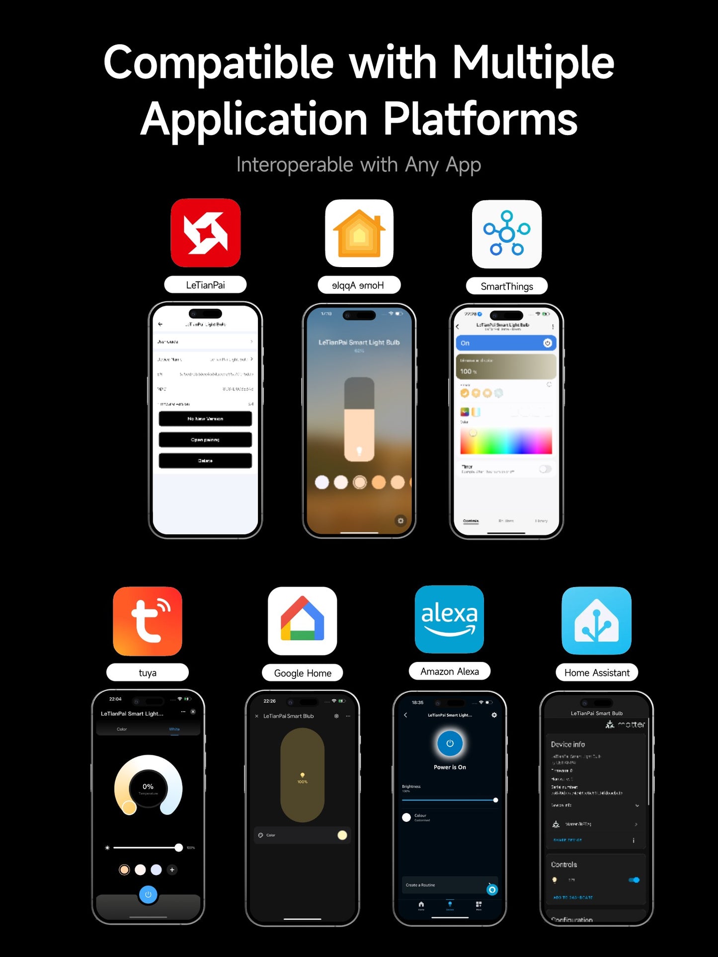 LeTianPai Smart LED Light Bulb 9W Adjustable Color and BrightnessSmart Bulb,A60 RGB 16 Million,No Hub Required, 60W Equivalent 800LM,Color Changing Light Bulb, Smart Light Bulbs That Compatible with Alexa,Google Home,Apple Home and Matter Letianpai