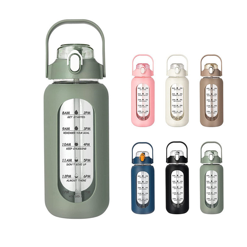 LeTianPai Water Bottle with Time Marker Straw glass water cup with silicone suction cover Ideal Gift for Fitness Sports & Outdoors Letianpai