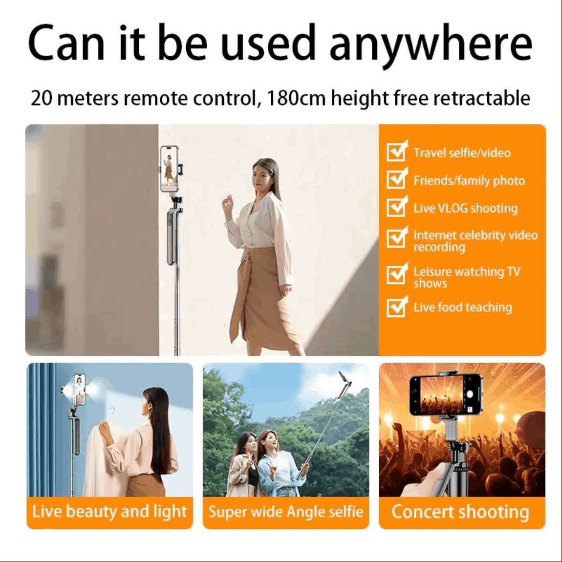 70" Phone Tripod & Selfie Stick, All in One Extendable Cell Phone Tripod with Wireless Remote, Tripod Stand for iPhone & Travel Tripod 360° Rotation Compatible with iPhone Android Phone, Camera Letianpai