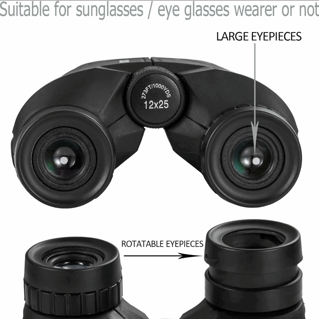 LeTianPai 12x25 Compact Binoculars with Clear Low Light Vision, Large Eyepiece Waterproof Binoculars for Adults Kids,High Power Easy Focus Binoculars for Bird Watching,Outdoor Hunting,Travel,Sightseeing Letianpai
