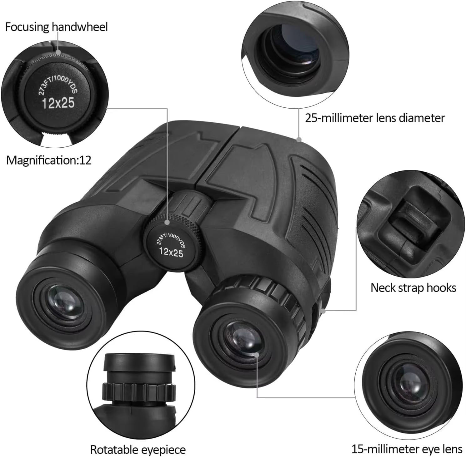 LeTianPai 12x25 Compact Binoculars with Clear Low Light Vision, Large Eyepiece Waterproof Binoculars for Adults Kids,High Power Easy Focus Binoculars for Bird Watching,Outdoor Hunting,Travel,Sightseeing Letianpai