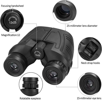 LeTianPai 12x25 Compact Binoculars with Clear Low Light Vision, Large Eyepiece Waterproof Binoculars for Adults Kids,High Power Easy Focus Binoculars for Bird Watching,Outdoor Hunting,Travel,Sightseeing Letianpai