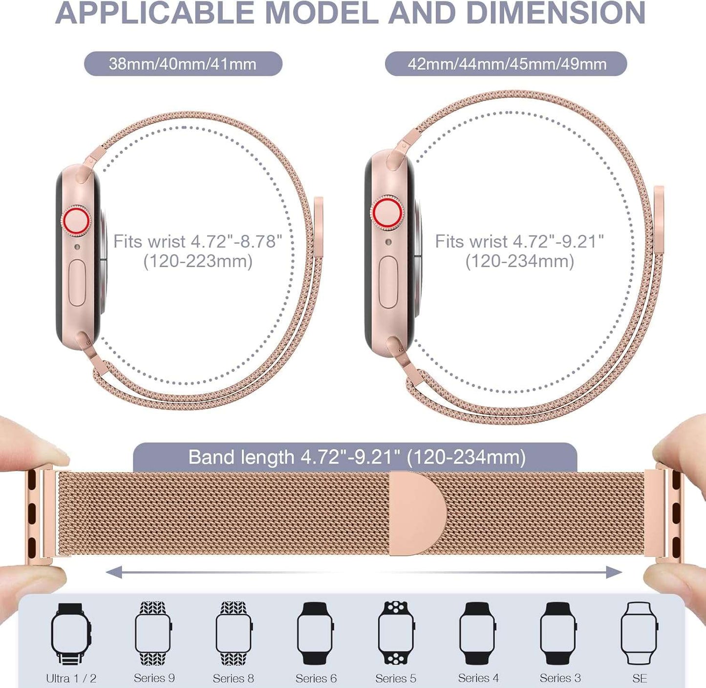 LeTianPai Mesh Metal Loop Compatible with Apple Watch Band 40mm 41mm 38mm 42mm 44mm 45mm 46mm 49mm Series Ultra SE 10 9 8 7 6 5 4 3 2 1 Women Men, Stainless Steel Strap with Magnetic Clasp for iWatch Bands Letianpai