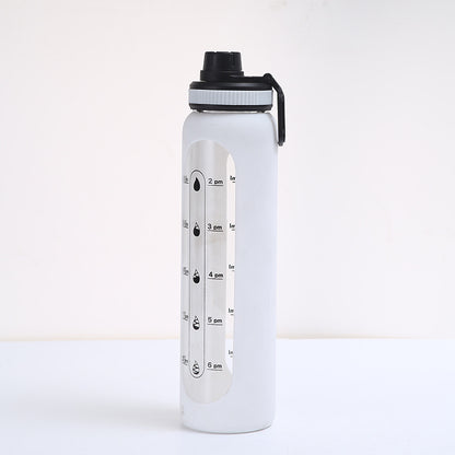 LeTianPai Water Bottle with Time Marker Straw 34oz Outdoor Travel Sports Glass with Silicone Cover Letianpai