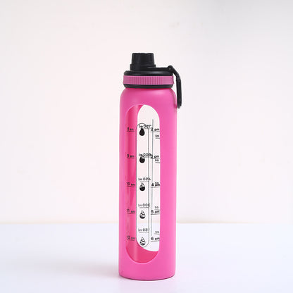 LeTianPai Water Bottle with Time Marker Straw 34oz Outdoor Travel Sports Glass with Silicone Cover Letianpai