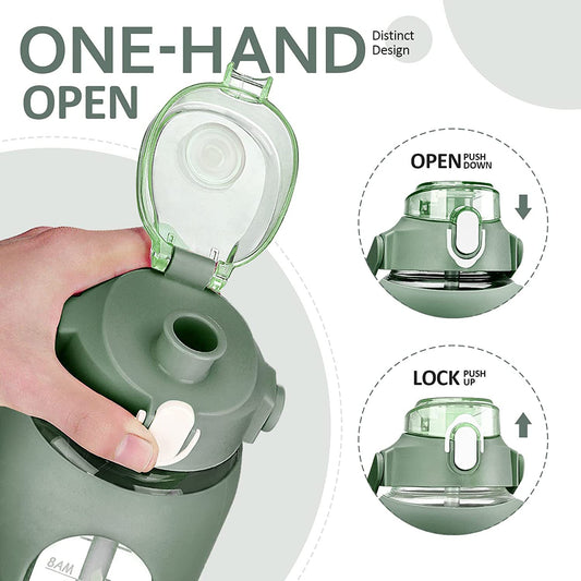 LeTianPai Water Bottle with Time Marker Straw glass water cup with silicone suction cover Ideal Gift for Fitness Sports & Outdoors Letianpai