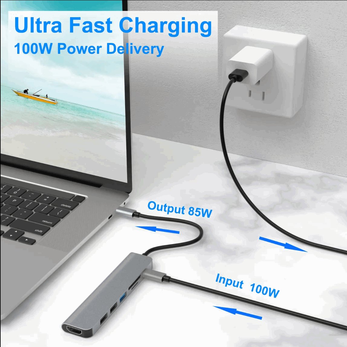 7-in-1 Usb C Hub Multifunctional Vga Compatible Type C Splitter Station 7-Port Docking Converter Adapter for Laptops and Phones Letianpai