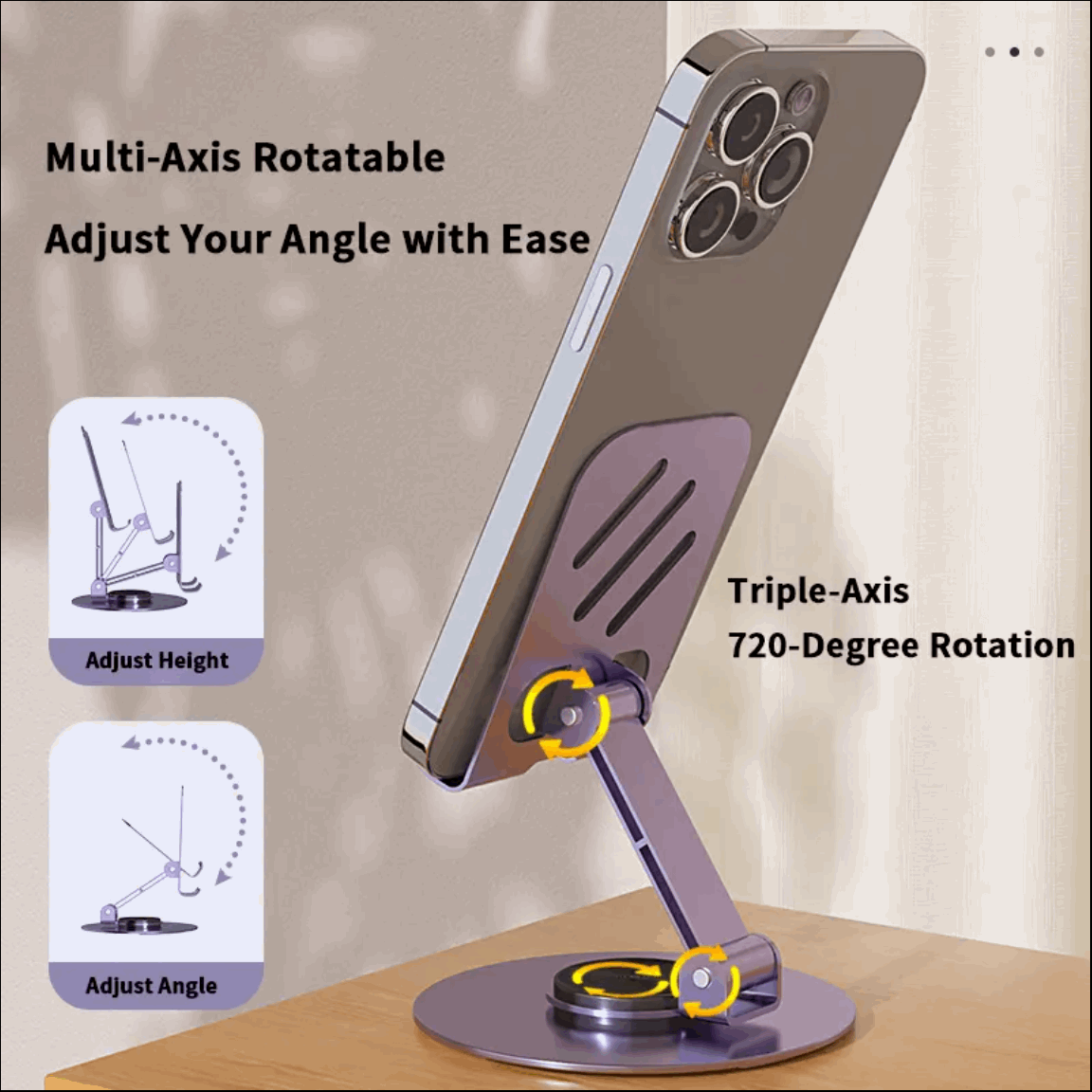 Adjustable Cell Phone Stand,  Aluminum Desktop Cellphone Stand with Anti-Slip Base and Convenient Charging Port, Fits All Smart Phones Letianpai