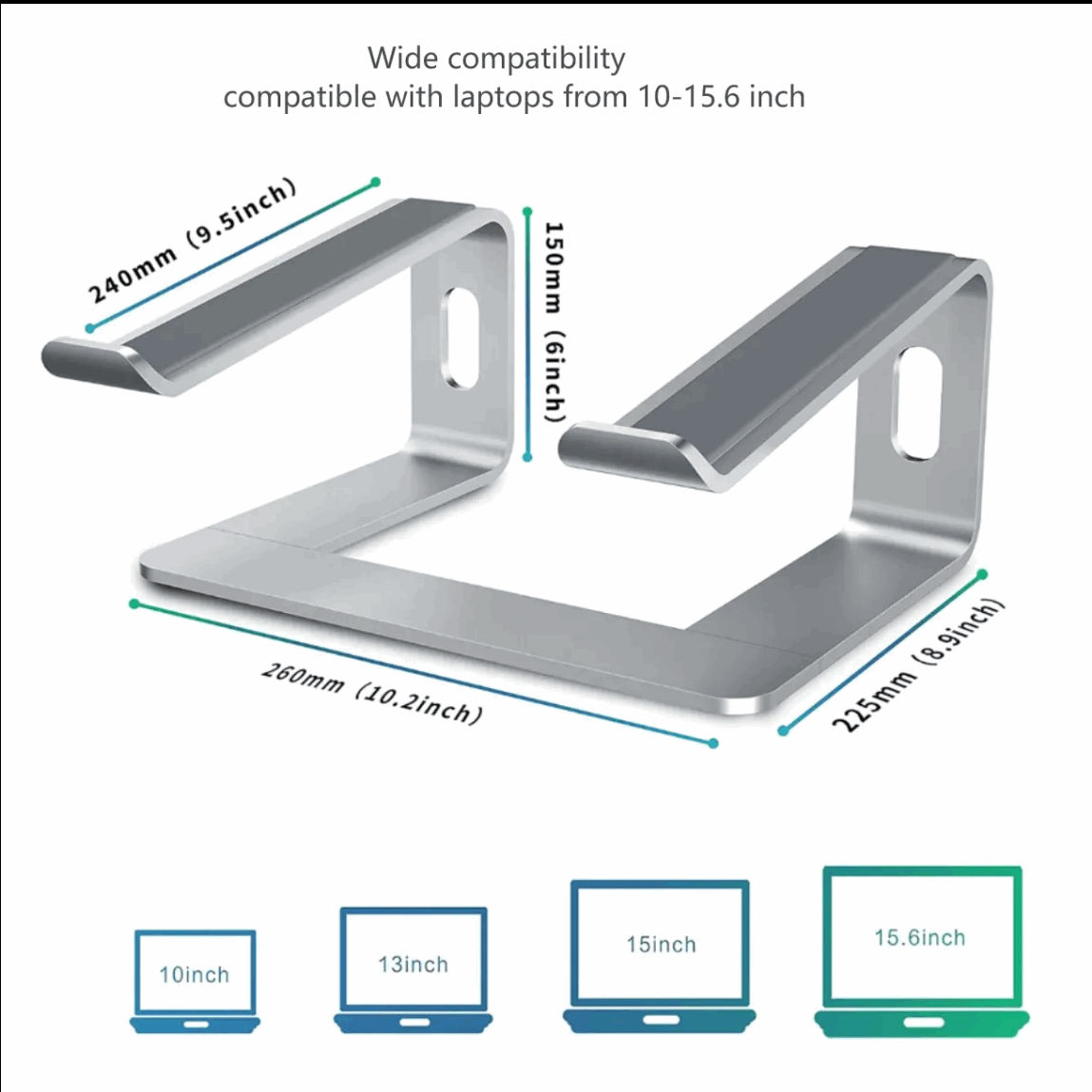 Laptop Stand, Aluminum Computer Riser, Ergonomic Laptops Elevator for Desk, Metal Holder Compatible with 10 to 15.6 Inches Notebook Computer Letianpai