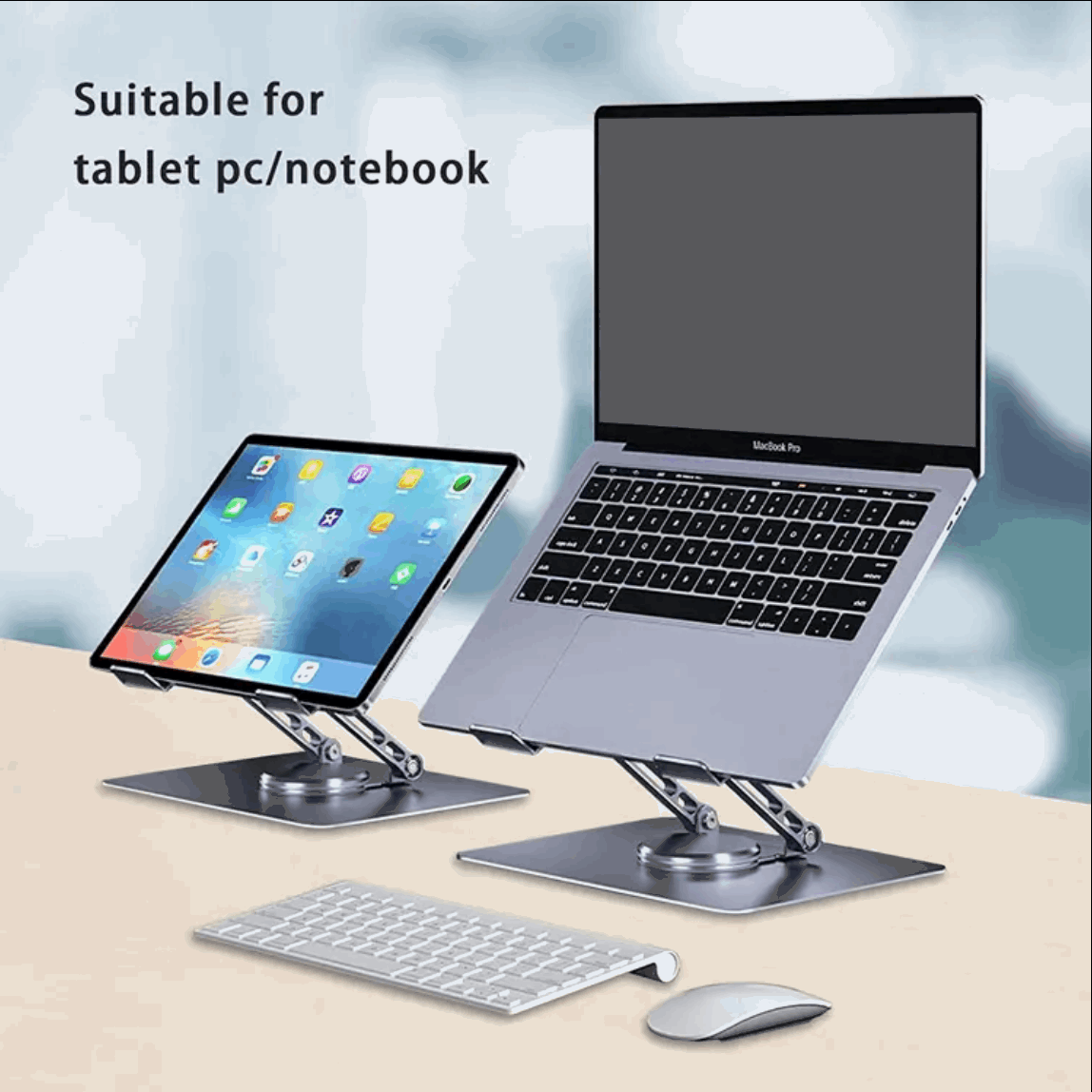 Adjustable Laptop Stand with 360 Rotating Base, Stable Computer Stand for Laptop Ergonimic Foldable Laptop Riser for Desk Compatible with MacBook Pro/Air Notebook up to 16 Inches, Black Letianpai