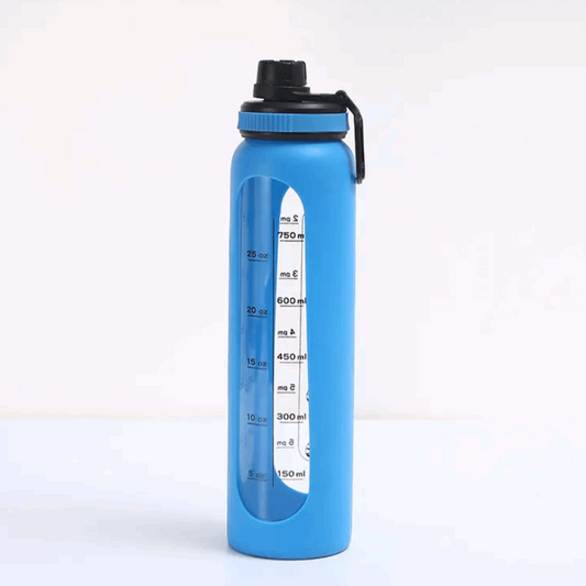 LeTianPai Water Bottle with Time Marker Straw 34oz Outdoor Travel Sports Glass with Silicone Cover Letianpai
