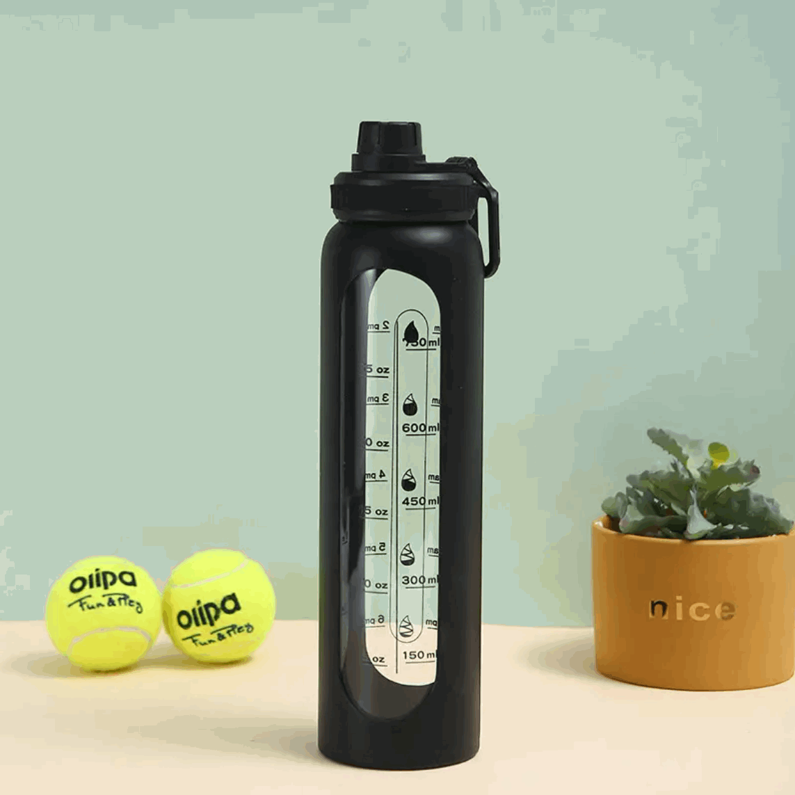 LeTianPai Water Bottle with Time Marker Straw 34oz Outdoor Travel Sports Glass with Silicone Cover Letianpai